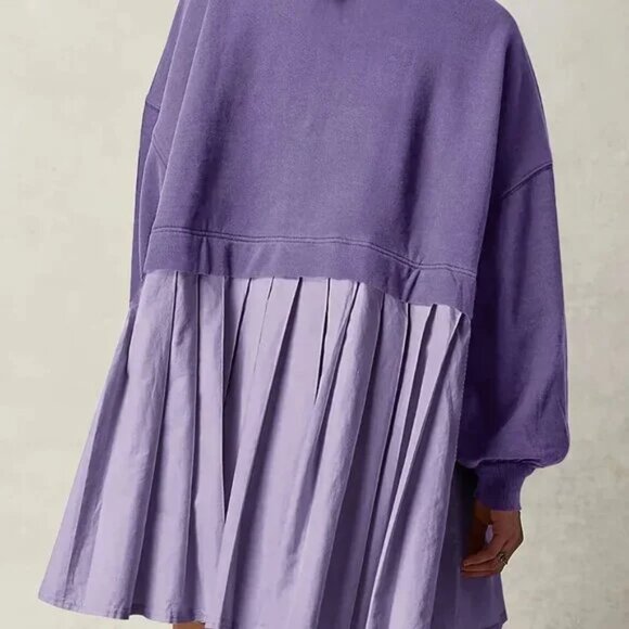 Purple Long Sleeve Pleated Hem Sweater Dress - Picture 2 of 5